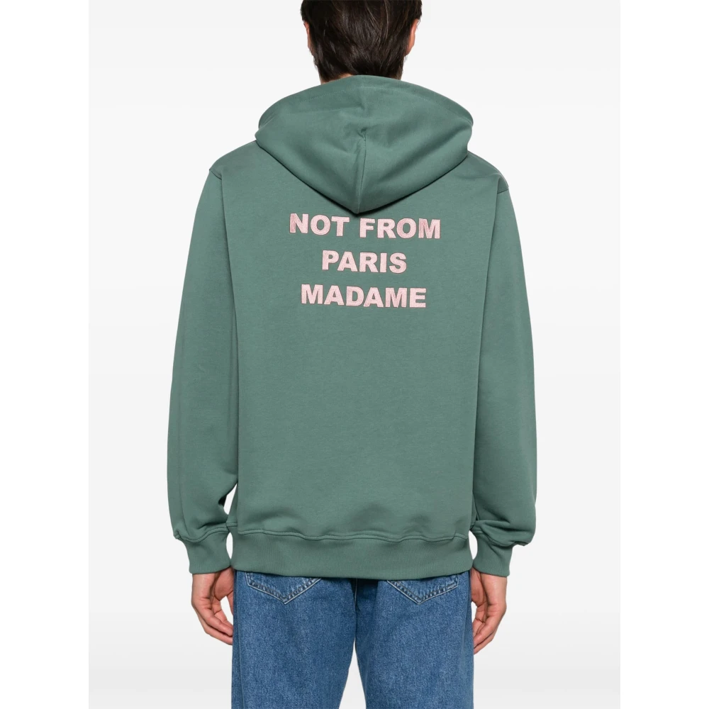 Drole de Monsieur Donkergroene Slogan Hoodie Sweater Green Heren