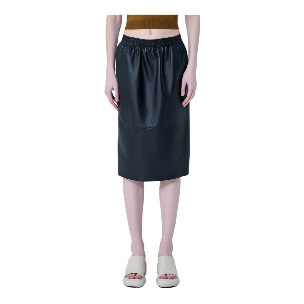 Chloé Women's Black Leather Skirts, Xs, Knee-Length Pencil Skirt In Leather