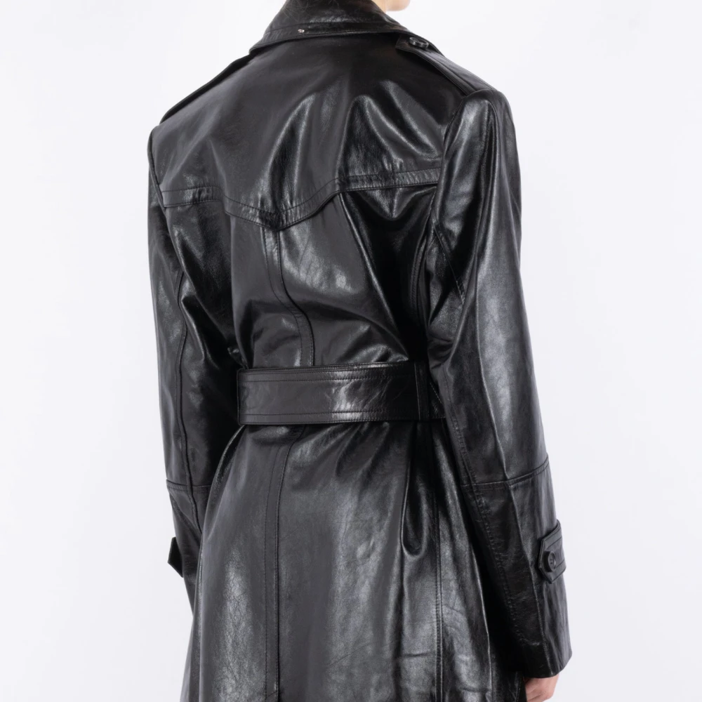 SPORTMAX Zwarte leren jas Black Dames