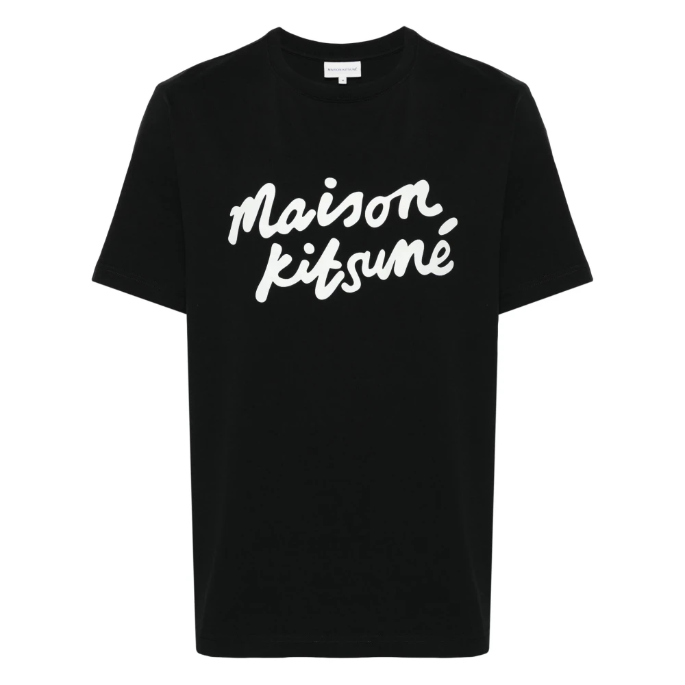 Maison Kitsuné Comfortabel T-shirt met Handschrift Design Black Heren