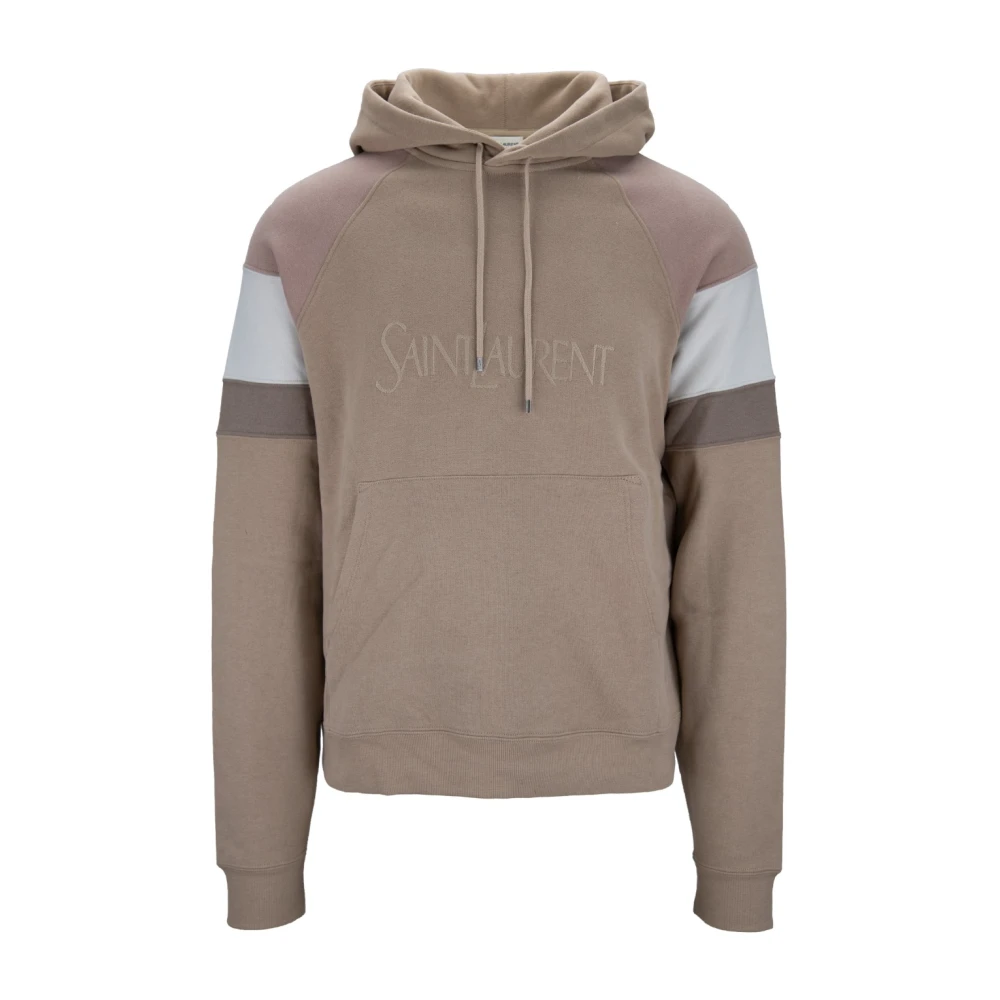 Saint Laurent Hooded katoenen sweatshirt met trekkoord Brown Heren
