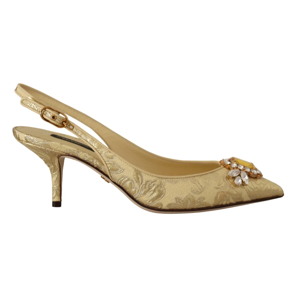 Dolce & Gabbana Women's Yellow Pumps, 2 Uk, Gold Crystal Slingback Heels