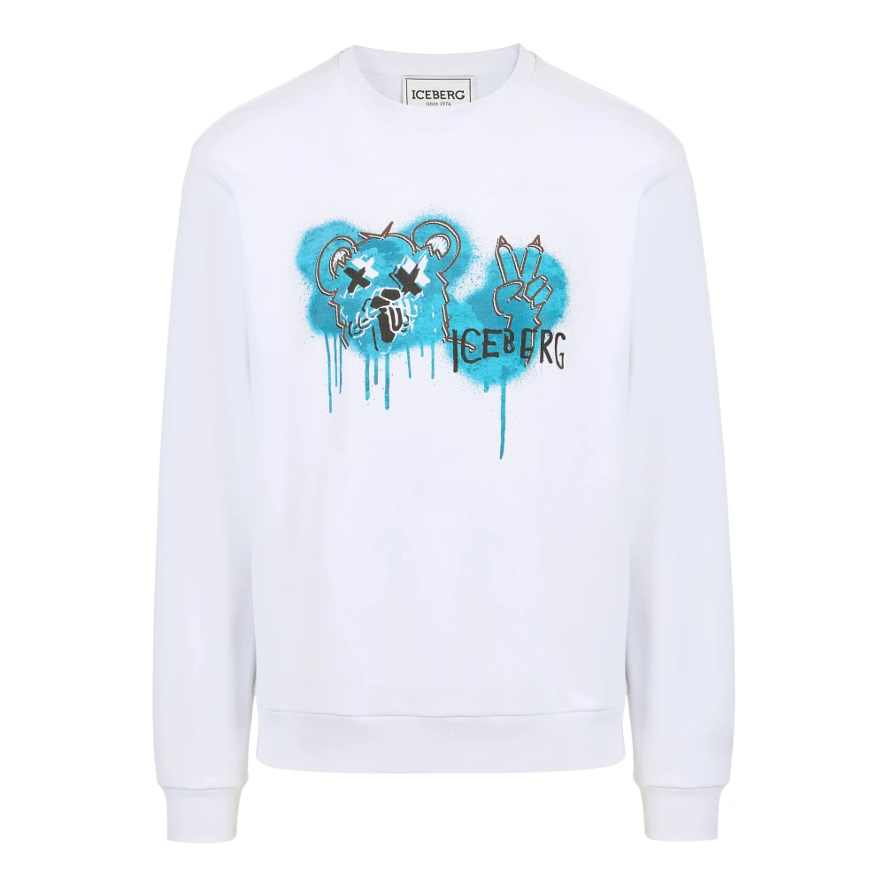 Iceberg Optische witte crewneck sweatshirt met klassieke regular fit en Bear print White Heren