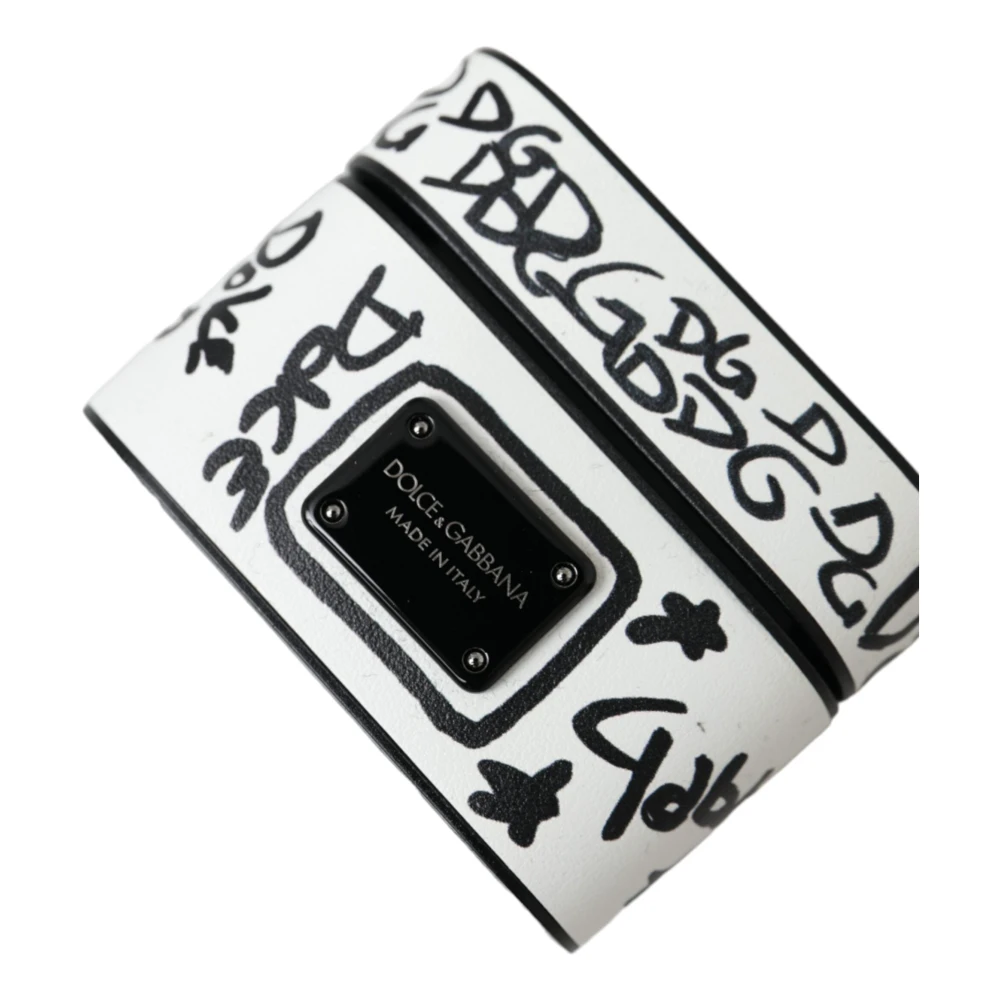 Dolce & Gabbana Zwart Wit Leren Scribble Airpods Hoesje Black Unisex