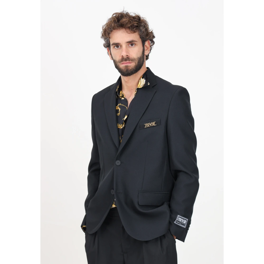 Versace Jeans Couture Zwarte Logo Jas met Metalen Logo Black Heren