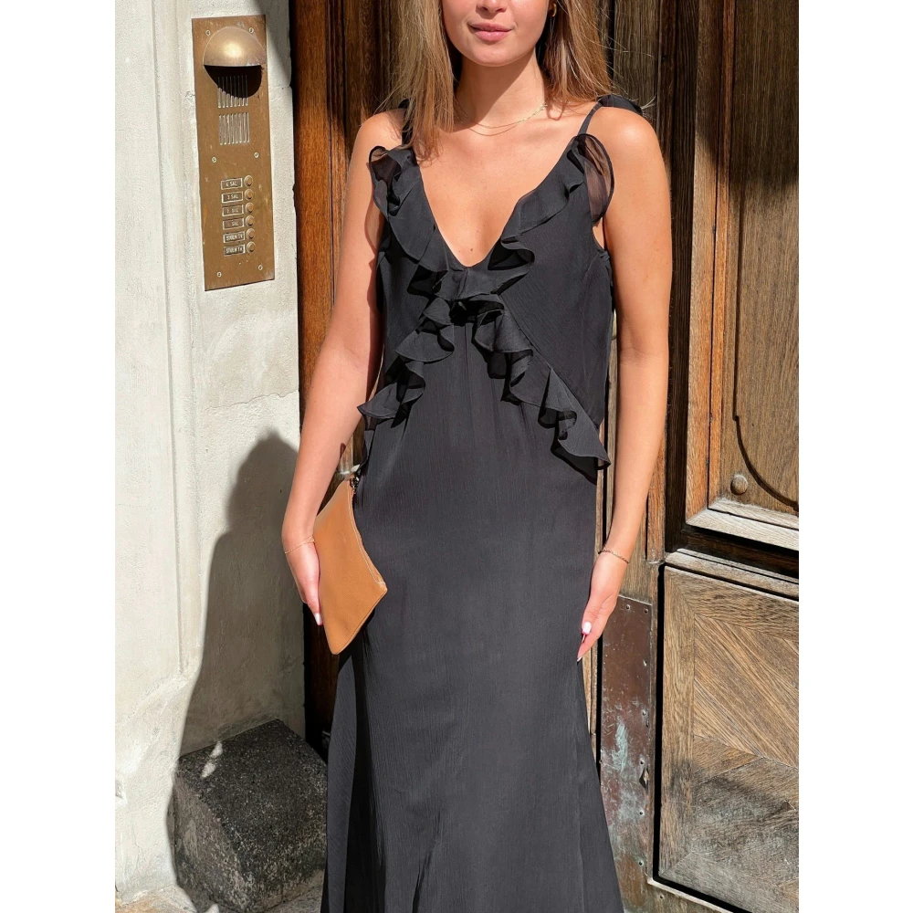 NEO NOIR Elegante Strap Jurk met Ruches Black Dames