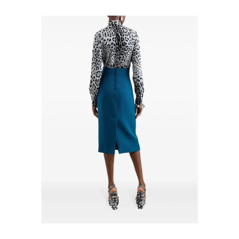 Dolce & Gabbana Luipaardprint Zijden Charmeuse Shirt Gray Dames