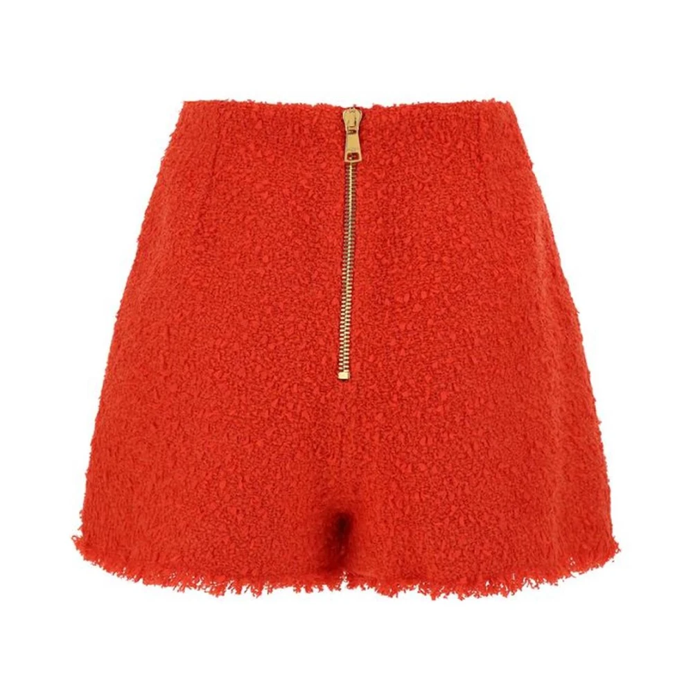 Balmain Stud Detail Tweed Bermuda Shorts Orange Dames