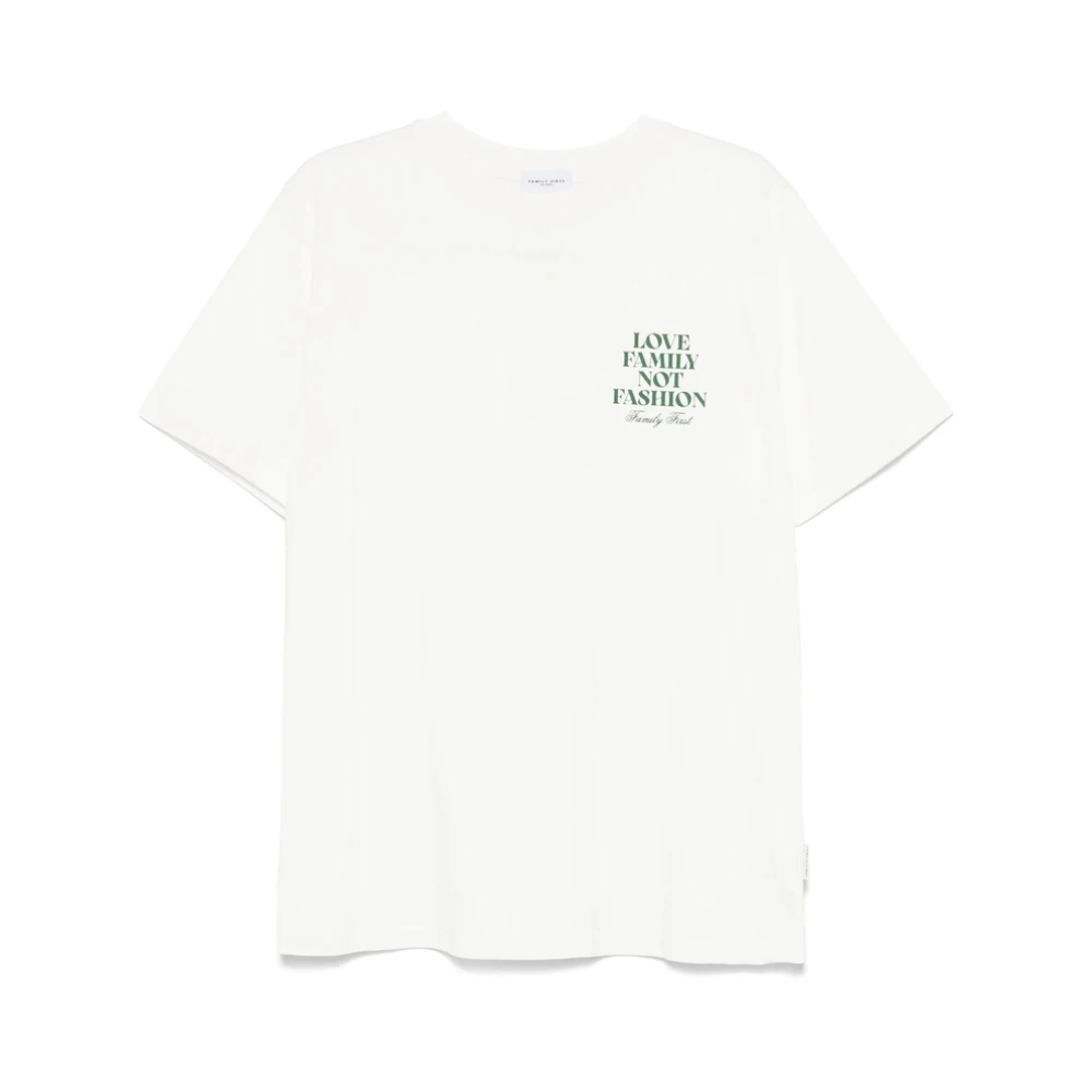 Family First Wit Logo Print T-shirt White Heren