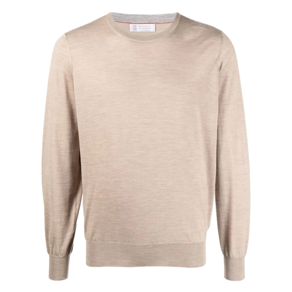 BRUNELLO CUCINELLI Luxe Wol Kasjmier Crew-neck Gebreide kleding Beige Heren