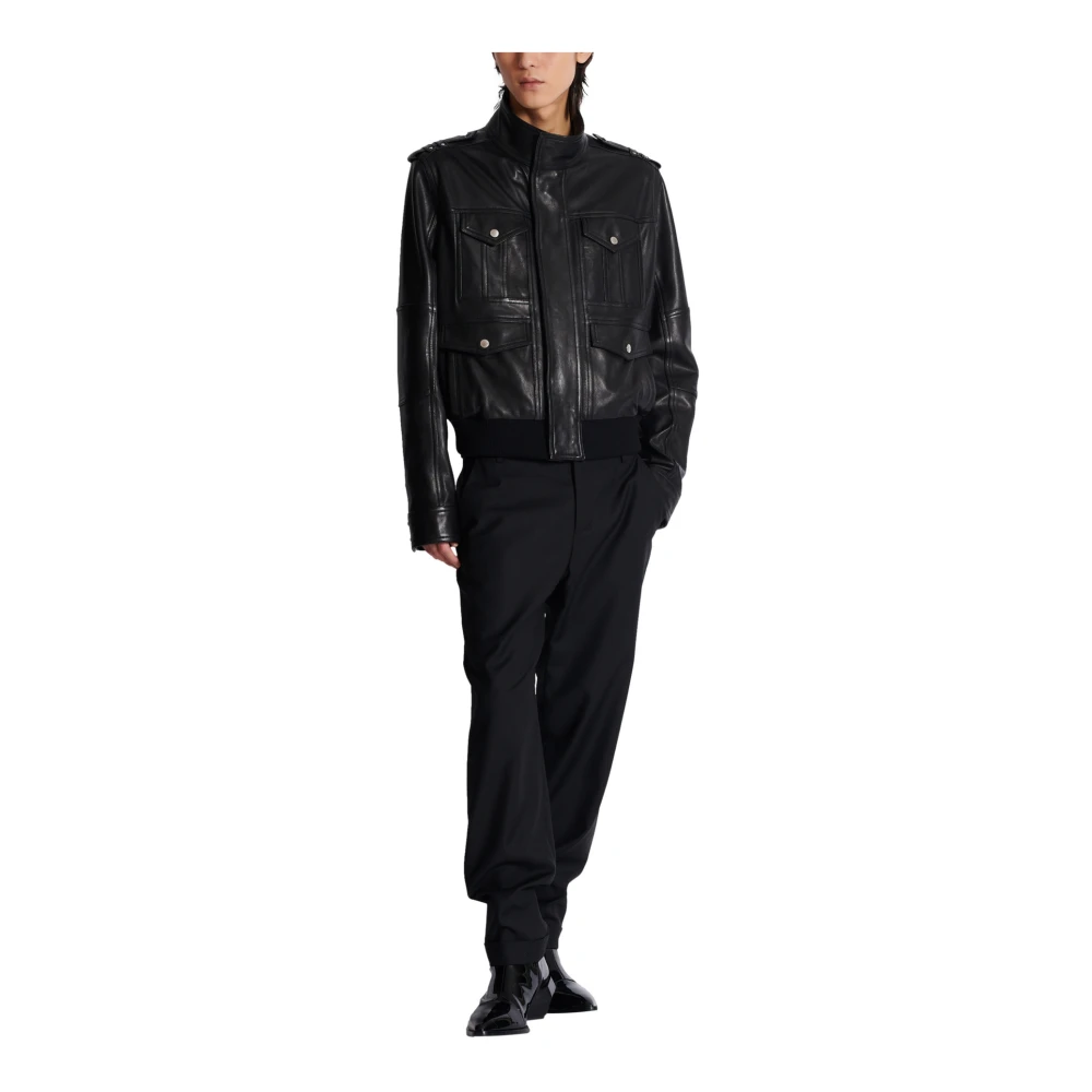 Balmain Lamsleren jas met 4 zakken Black Heren