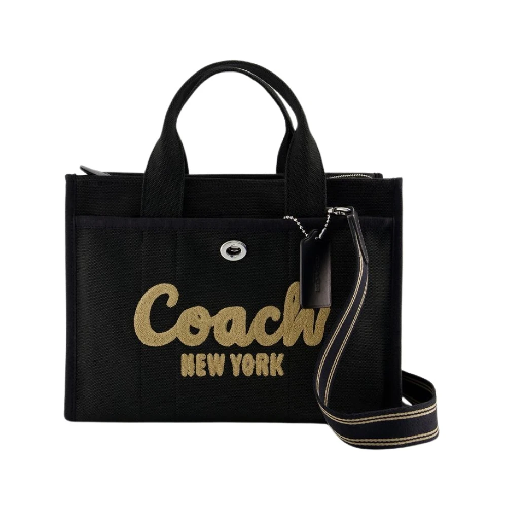 Coach Geborduurd Logo Canvas Cargo Tote Tas Black Dames