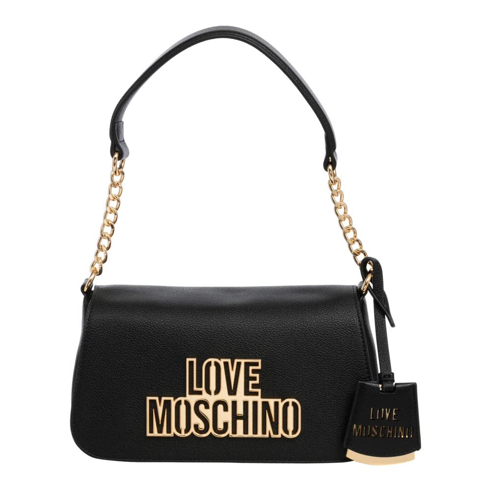 Love Moschino Logo Charm Handtas met Verstelbare Band Black Dames