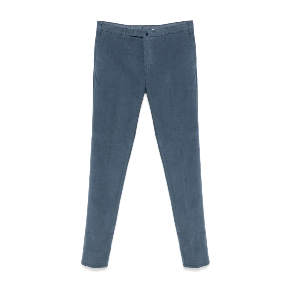 Incotex Blauwe Corduroy Logo Broek Slim Fit Blue Heren
