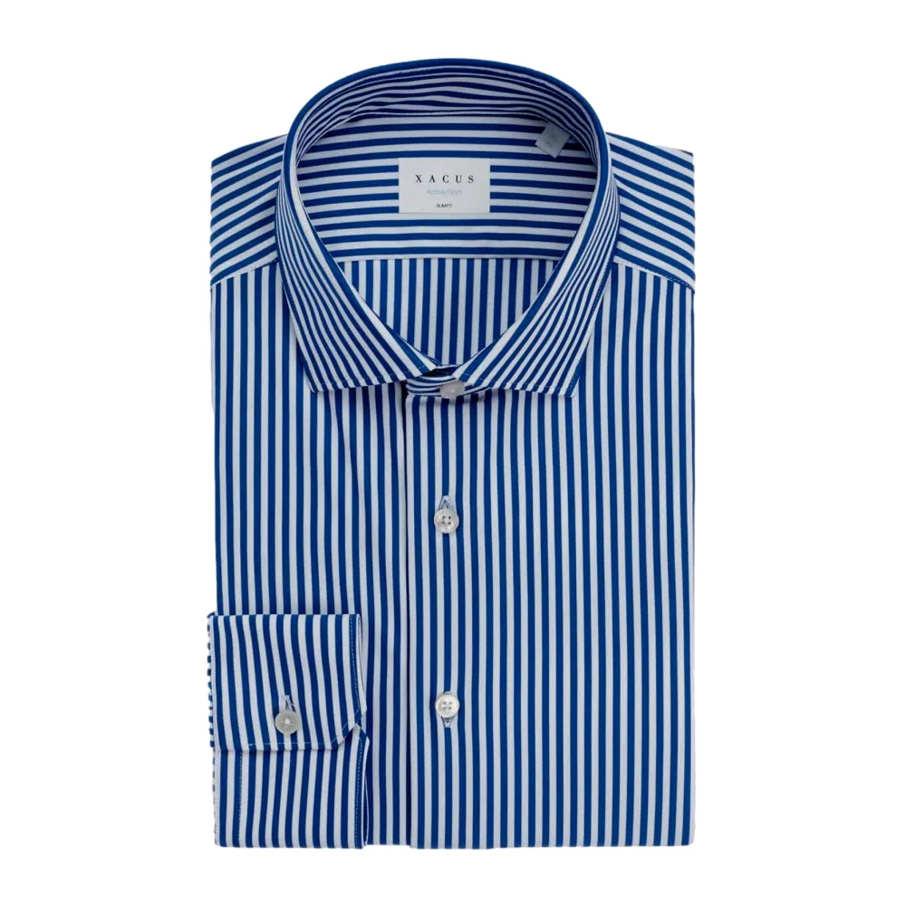 Xacus Blue Slim Fit Active Shirt Stripes - Male - Formal Shirts - 4XL - Shirts