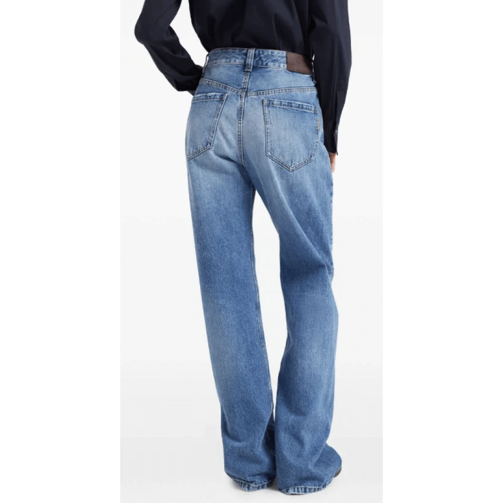 BRUNELLO CUCINELLI Blauwe Wide-Leg Jeans met Appliqué Logo Blue Dames