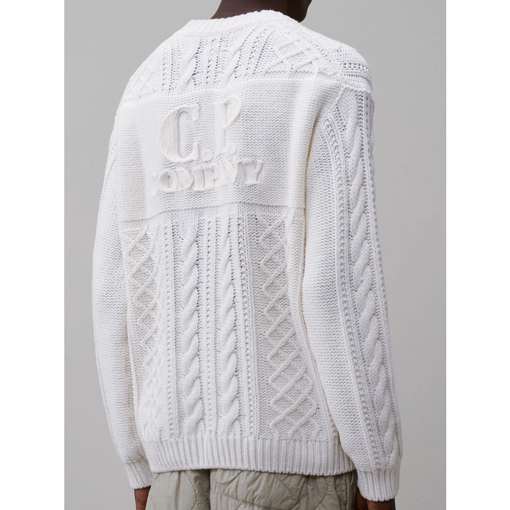C.P. Company Jacquard Logo Trui in Wit White Heren
