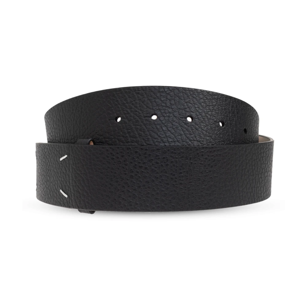 Maison Margiela Leren riem met logo Black Heren