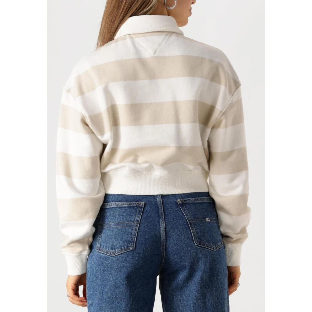 Tommy Jeans Beige Gestreept Polo Shirt met Lange Mouwen Beige Dames