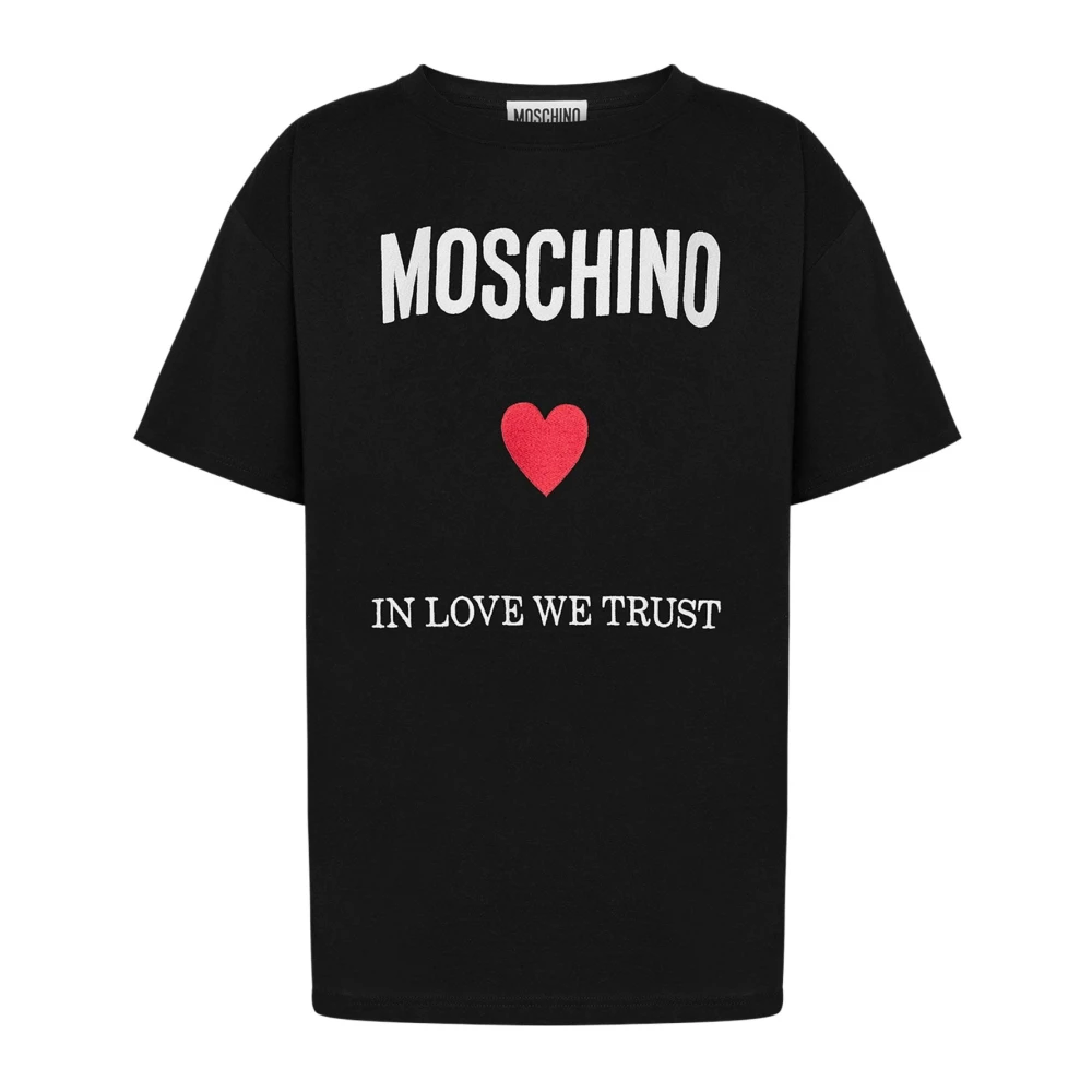 Moschino Biologisch katoenen T-shirt met logo borduurwerk Black Dames