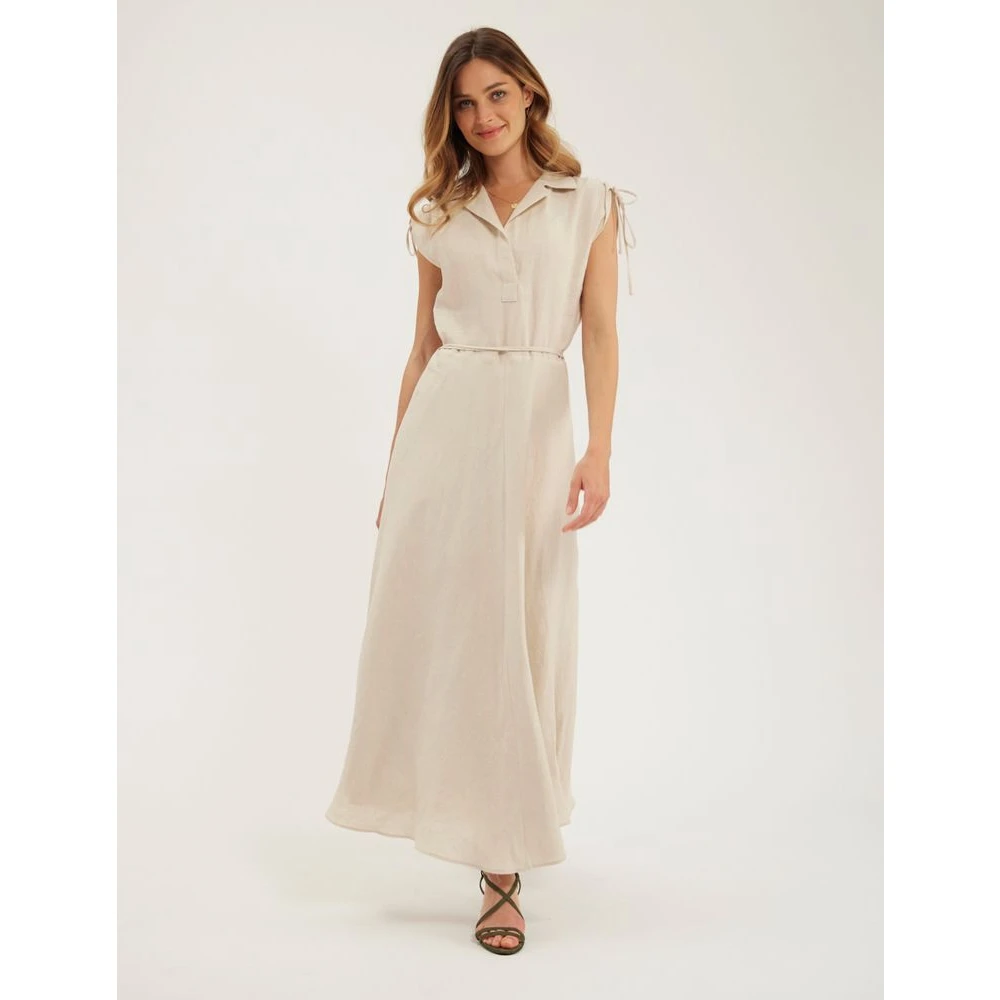 Ines De La Fressange Paris Elegante Linnen Violine Jurk Beige Dames
