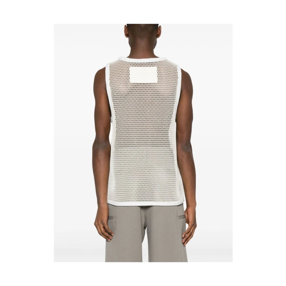 Jil Sander Mouwloos T-shirt met Contrasterende Leren Afwerking White Heren