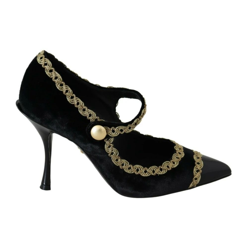 Dolce & Gabbana Women's Black Embellished Velvet Mary Jane Pumps - Pumps - 3 1/2 Uk - Shoes