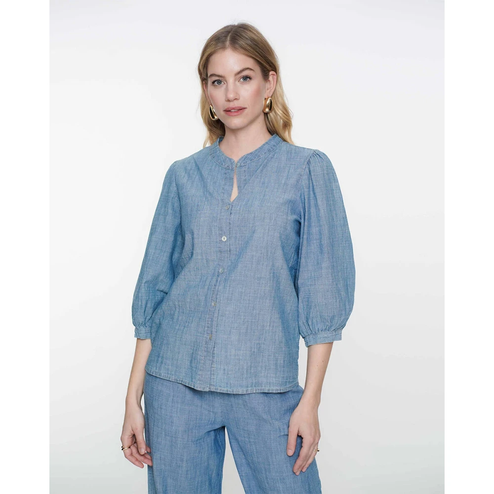Geisha Chambray Blouse met lange mouwen Blue Dames