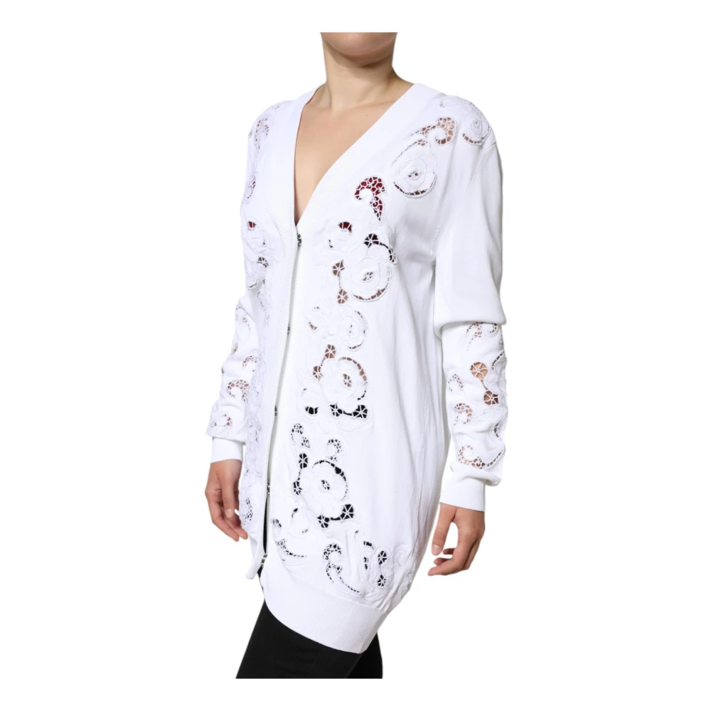 Dolce & Gabbana Witte Bloemige Cardigan Sweater Knoopsluiting White Dames