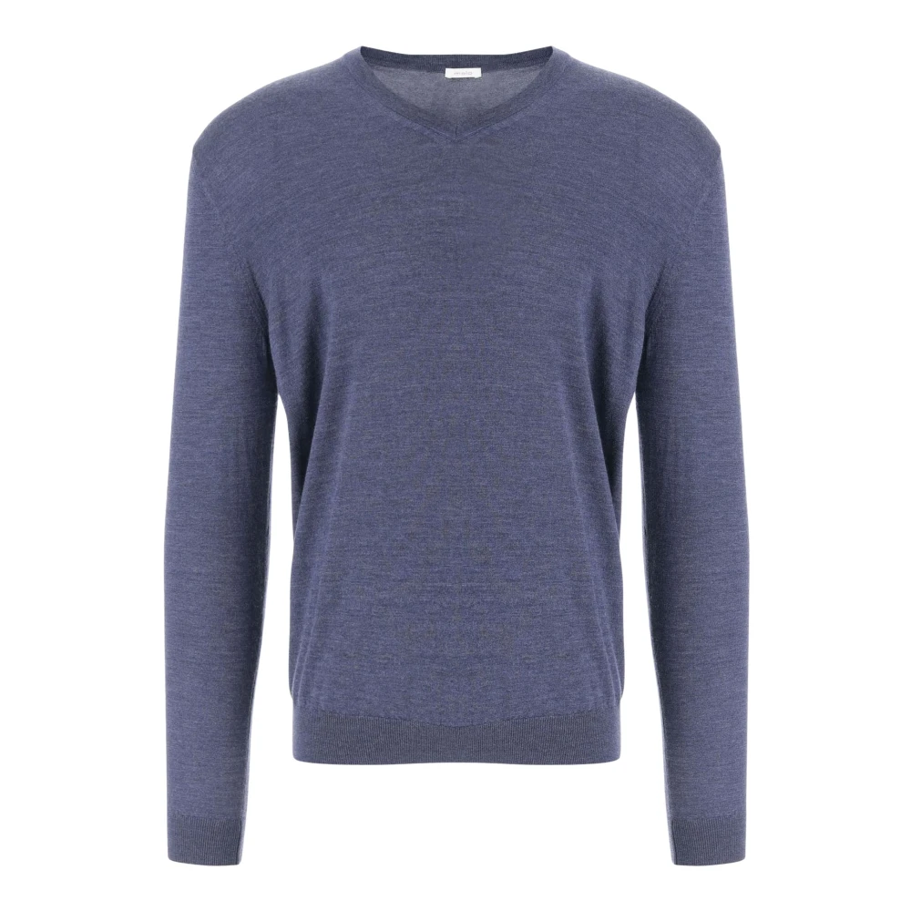 Malo Blauwe Wol V-Hals Sweater Blue Heren