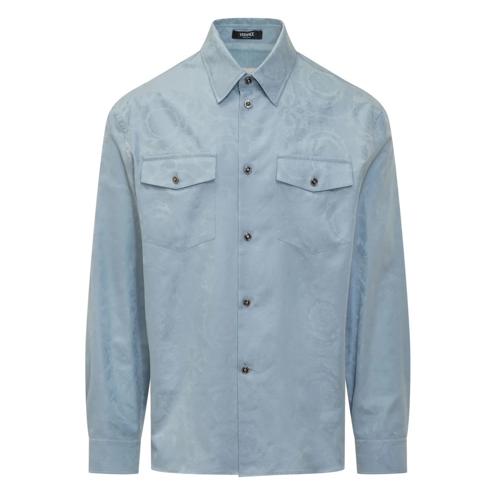 Versace Barocco Patroon Blauw Overhemd Blue Heren