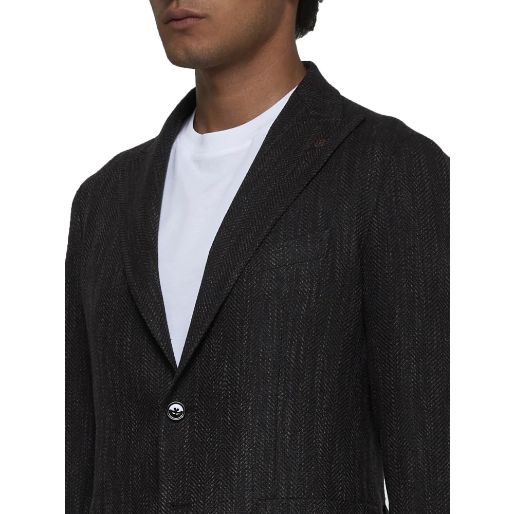 Tagliatore Bruine Herringbone Blazer Brown Heren