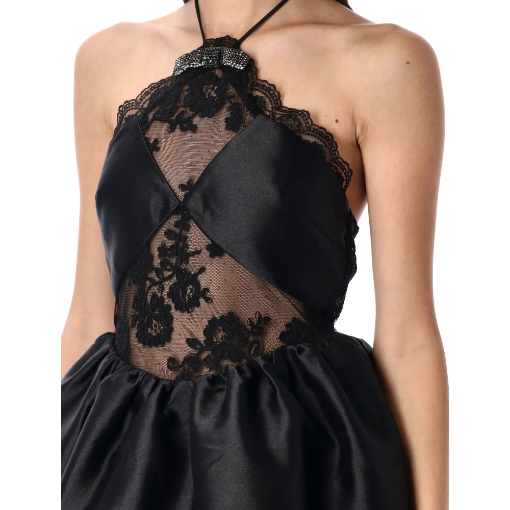 Self Portrait Zwarte Taffeta Halternek Mini Jurk Black Dames