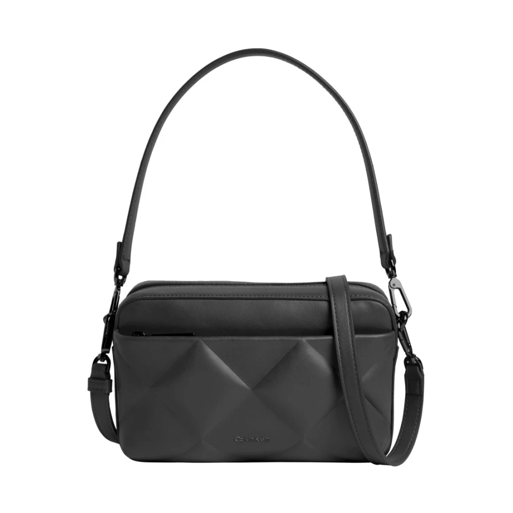 Calvin Klein Zwarte Diamond Quilt Crossbody Cameratas Black Dames