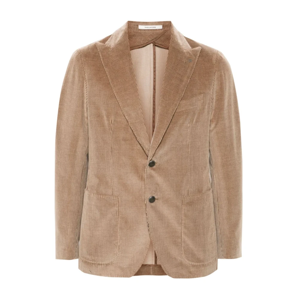 Tagliatore Ribfluwelen Blazer Peak Revers Bruin Beige Heren