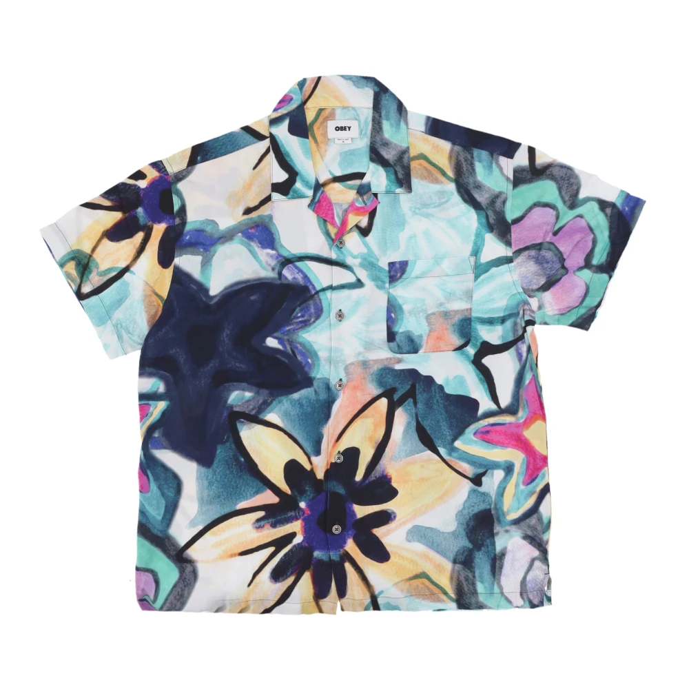 Obey Korte Mouw Camp Kraag Geweven Overhemd Multicolor Heren