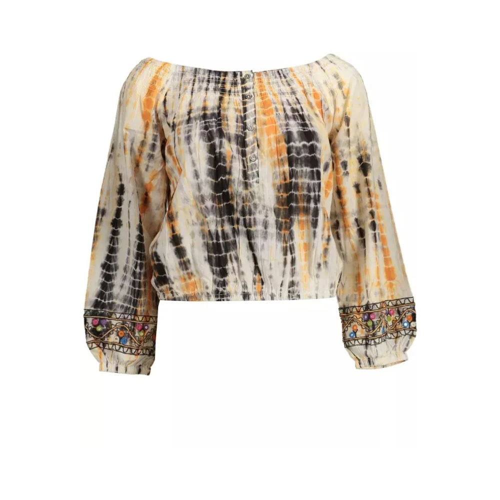 Desigual Femme Multicolor Blouses Et Chemises, E, Taille: 44 Fr Top Chic Beige À Manches Longues Avec Contrastes