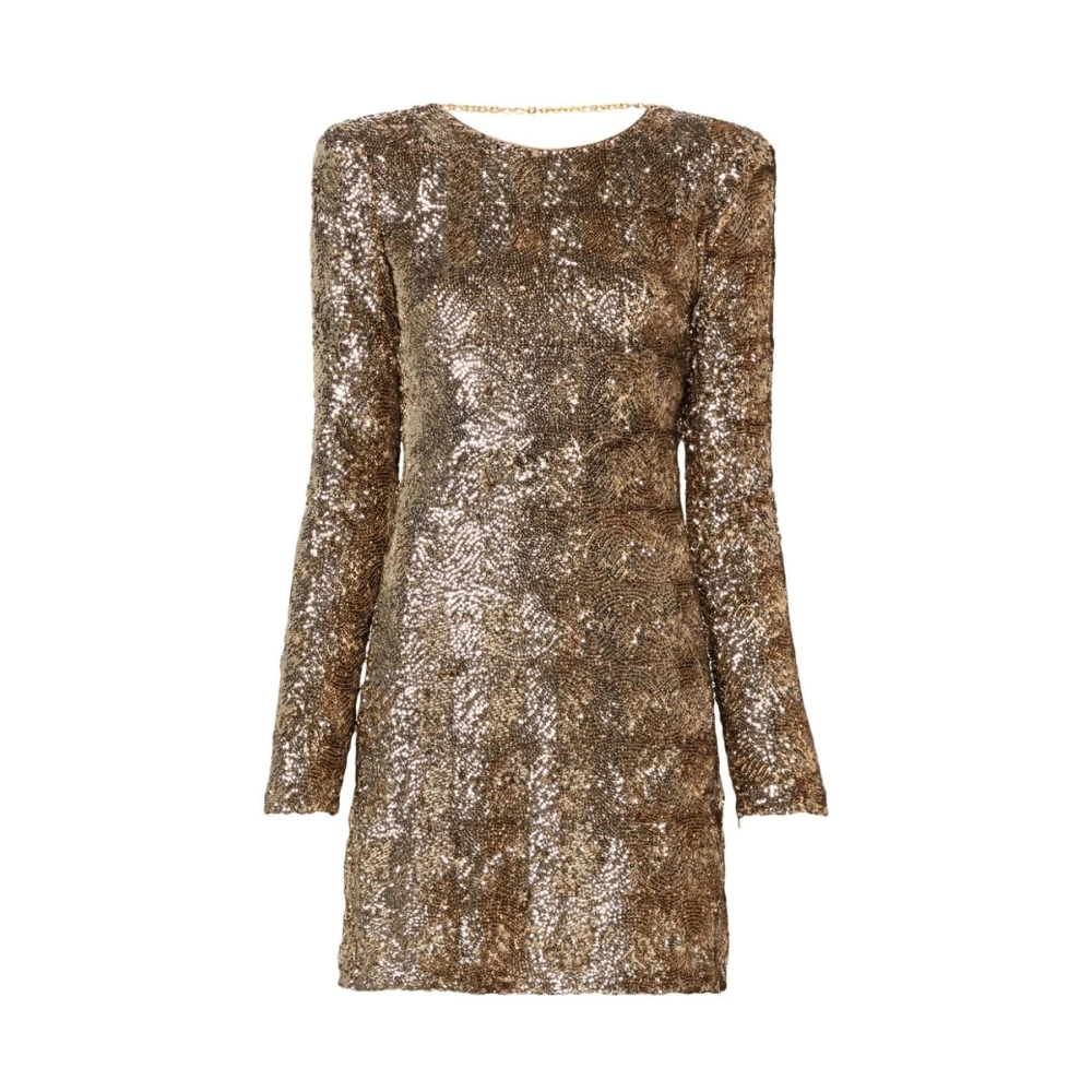 Elisabetta Franchi Kameelbruine Pailletten Jurk Brown Dames