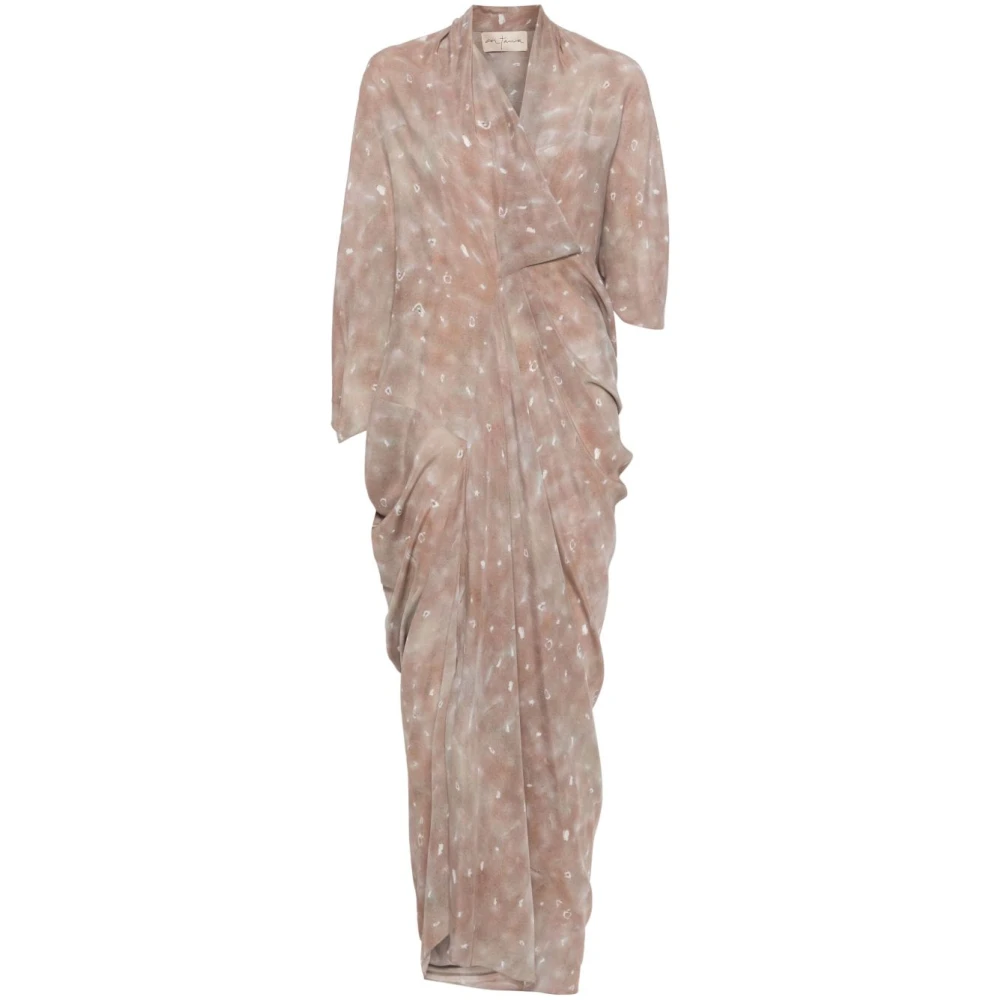 Cortana Beige V-hals Jurk met Asymmetrische Mouwen Beige Dames