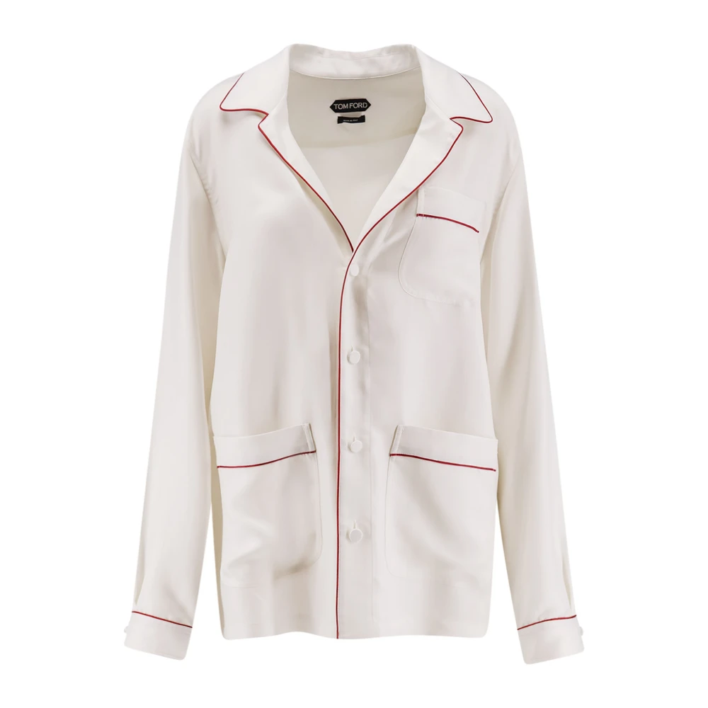 Tom Ford Women's Beige Shirts, Xs, Silk Twill Pj Shirt With Piping