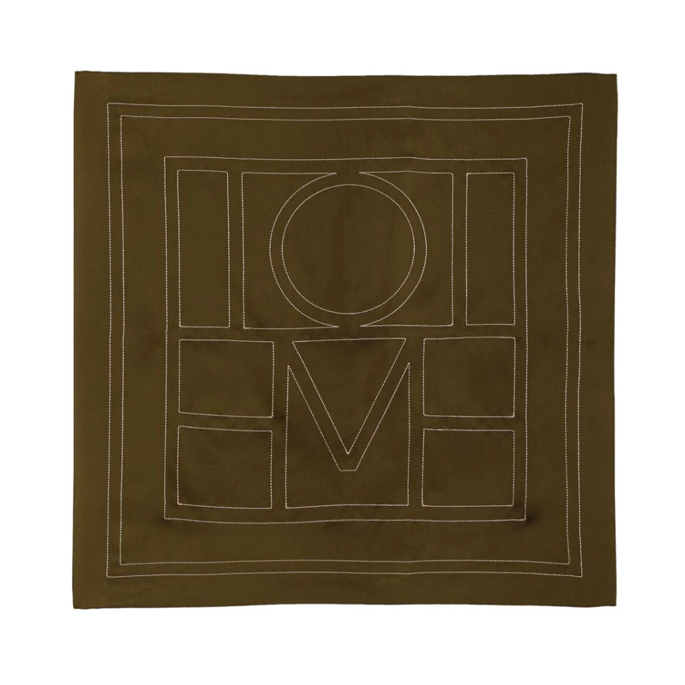 Totême Brown Silk Scarves, Female, One Size, Embroidered Monogram Scarf
