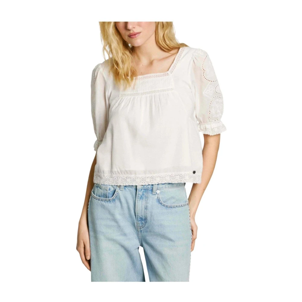 Pepe Jeans Women's White Blouses, Xs, Boho-Chic Lace Blouse Everly