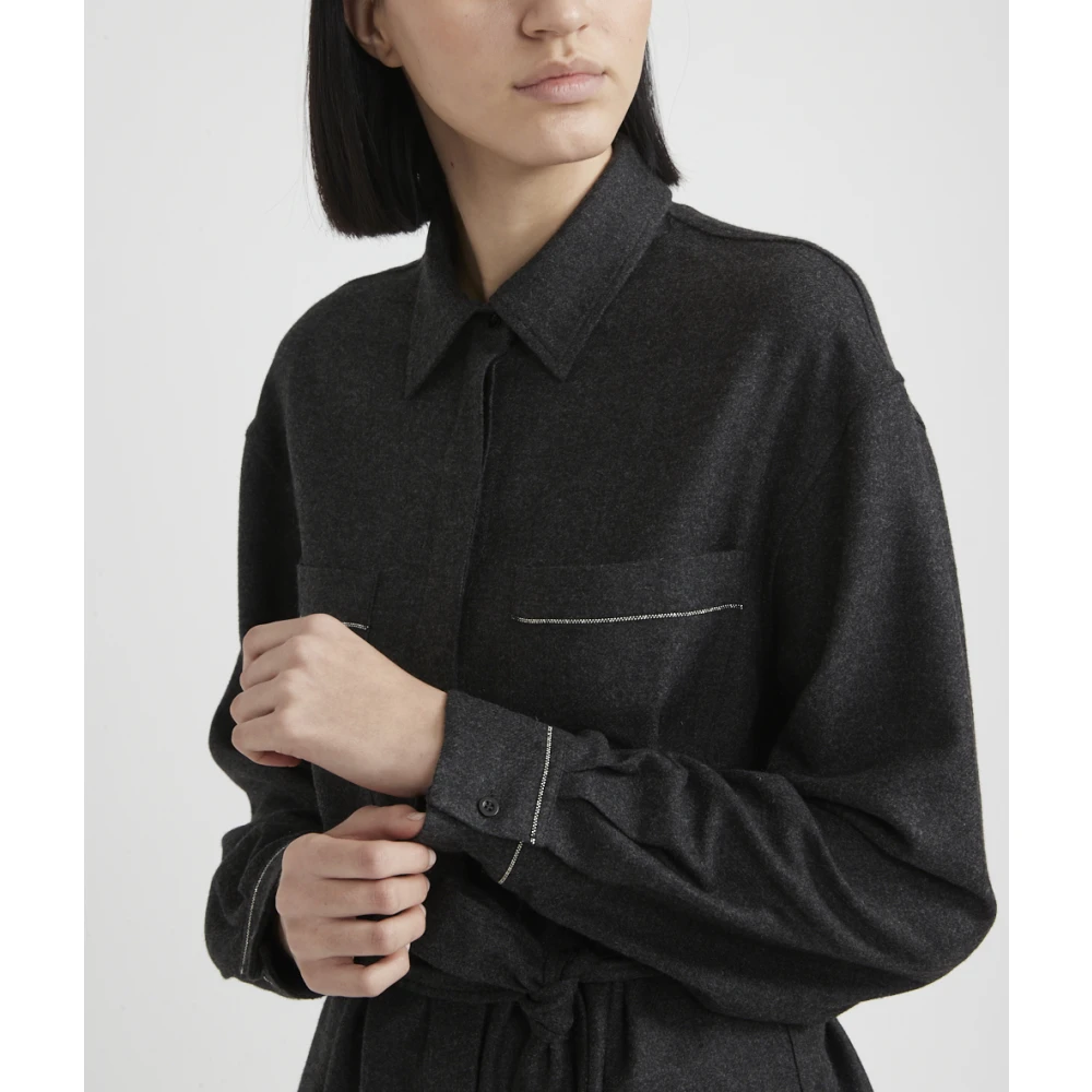 PESERICO Wol en viscose flanellen overhemd Gray Dames