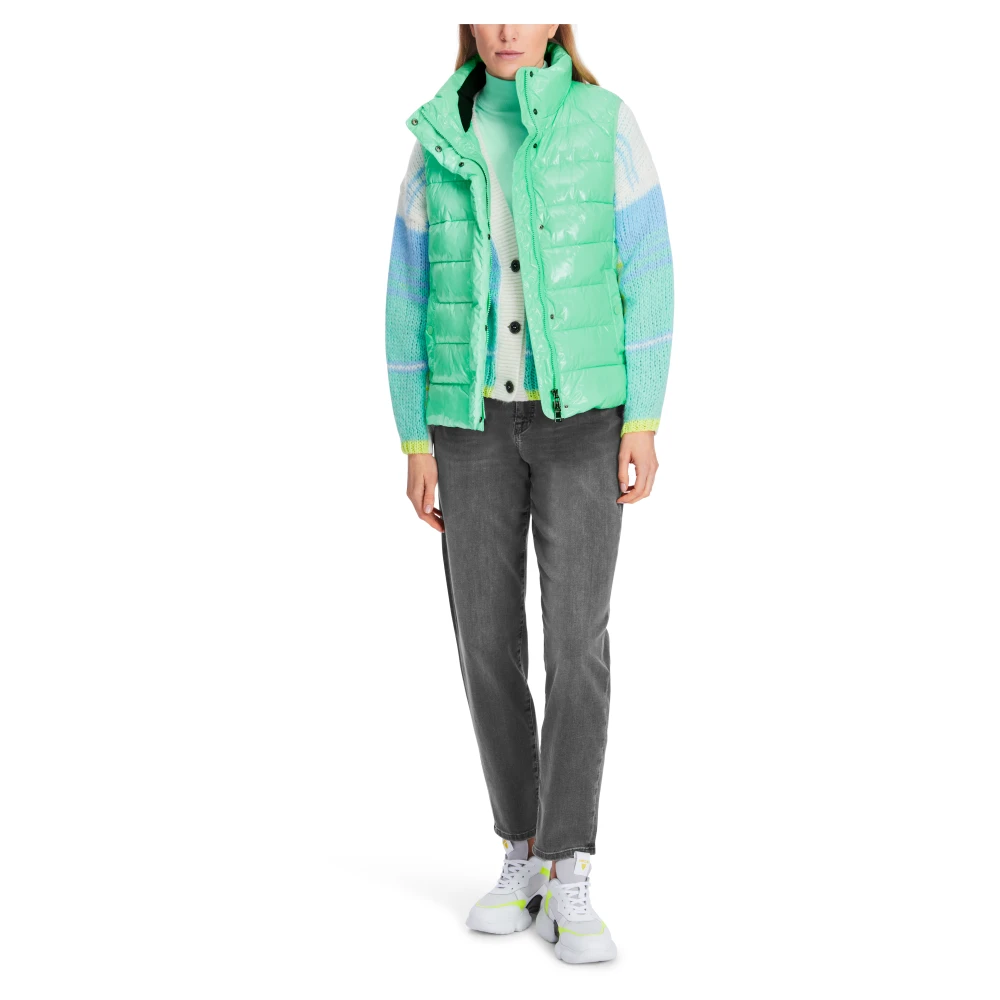 Marc Cain Glanzende Gewatteerde Vest met Opstaande Kraag Green Dames