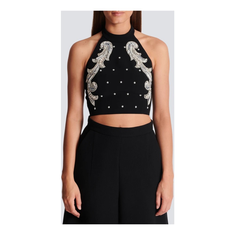 Balmain Barok geborduurde top zonder rug Black Dames