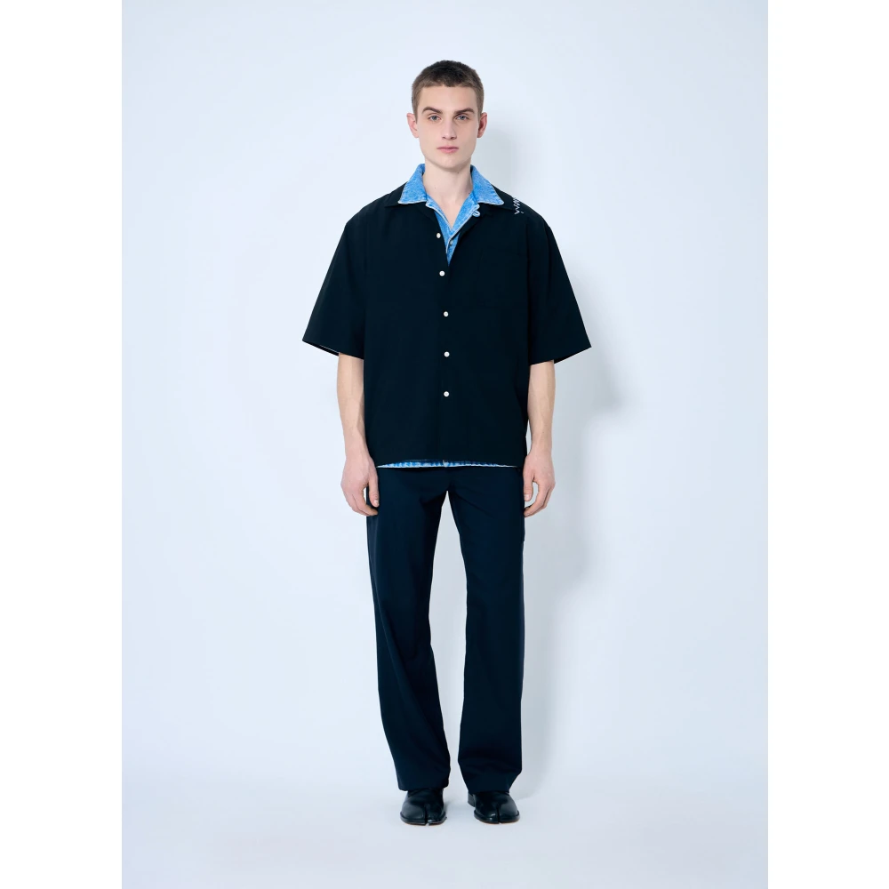 Marni Geborduurde Camp Kraag Bowling Shirt Black Heren