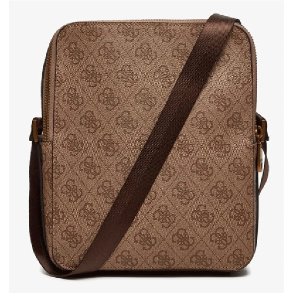 Guess Dubbele ritslogo schoudertas Beige Brown Heren