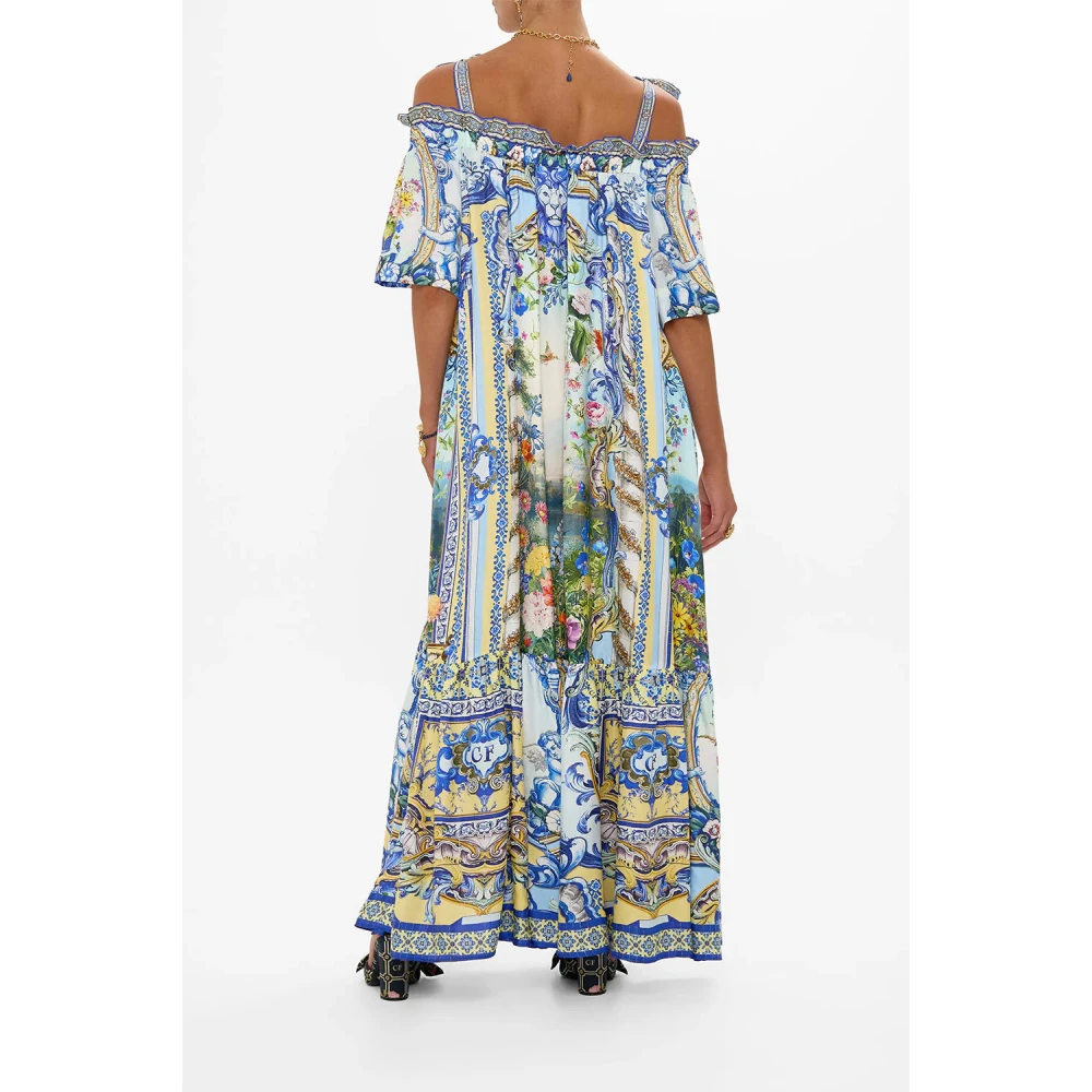 Camilla Off Shoulder Frill Zijden Jurk Multicolor Dames
