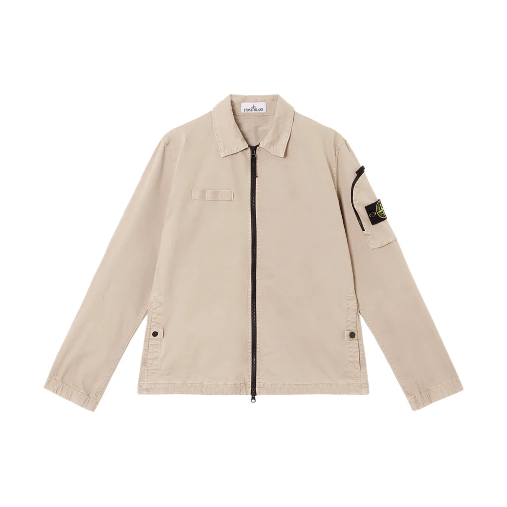 Stone Island Beige Overshirt met ritssluiting zakken Beige Heren