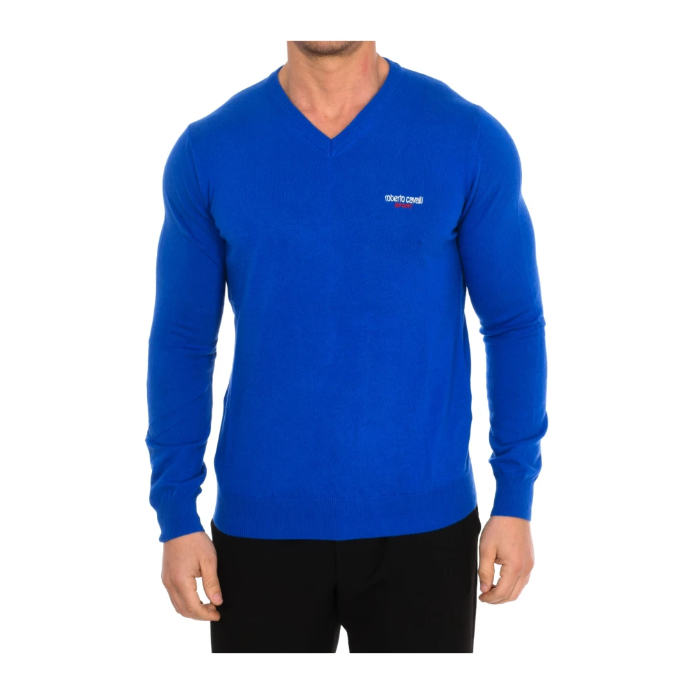 Roberto Cavalli V-hals Knitwear Blue Heren